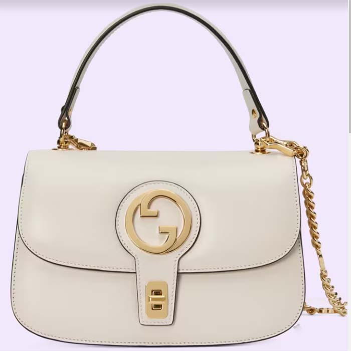 Gucci Women GG Blondie Top-Handle Bag White Leather Round Interlocking G