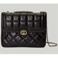 Gucci Women GG Deco Small Shoulder Bag Black Quilted Leather (12)