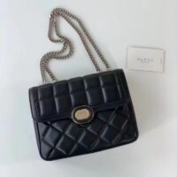 Gucci Women GG Deco Small Shoulder Bag Black Quilted Leather (12)