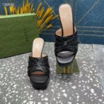 Gucci Women GG Heeled Slide Sandals Black Leather Studs Spool High 15 Cm Heel - Imagen 6