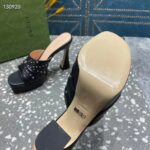Gucci Women GG Heeled Slide Sandals Black Leather Studs Spool High 15 Cm Heel - Imagen 11