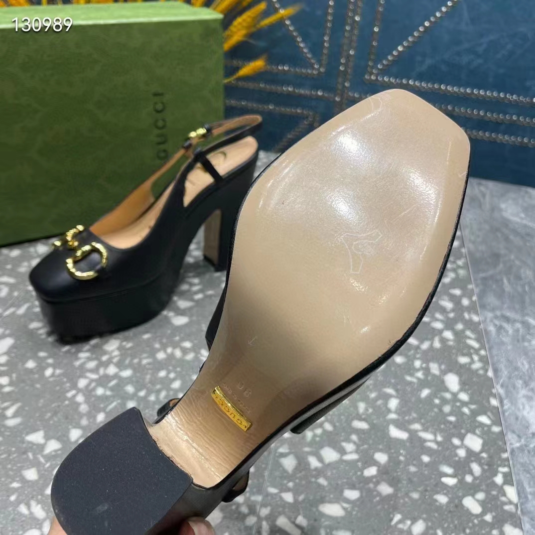Gucci Women GG High Heel Pump Horsebit Black Leather Sole 12 Cm Heel