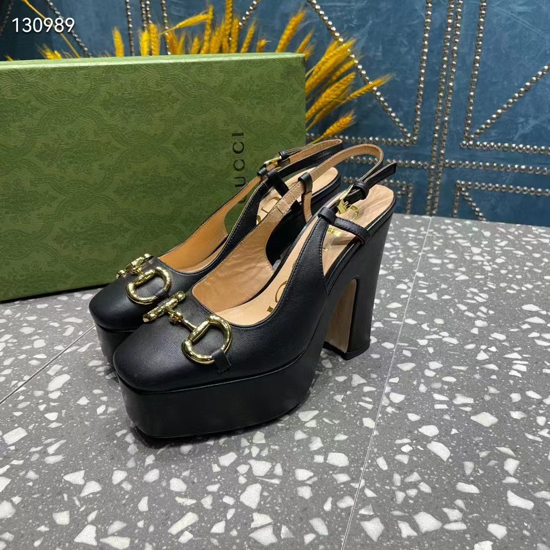 Gucci Women GG High Heel Pump Horsebit Black Leather Sole 12 Cm Heel