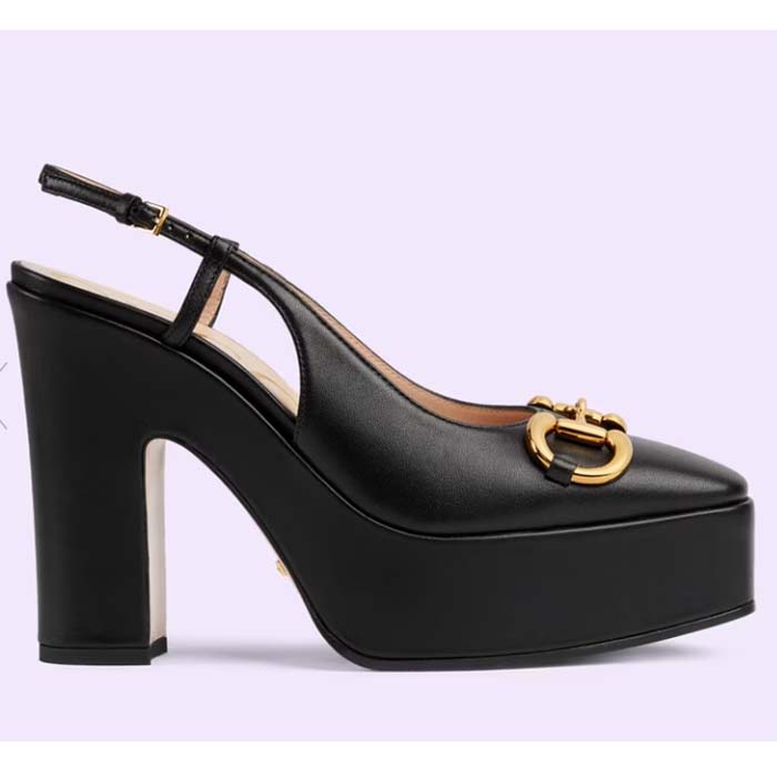 Gucci Women GG High Heel Pump Horsebit Black Leather Sole 12 Cm Heel