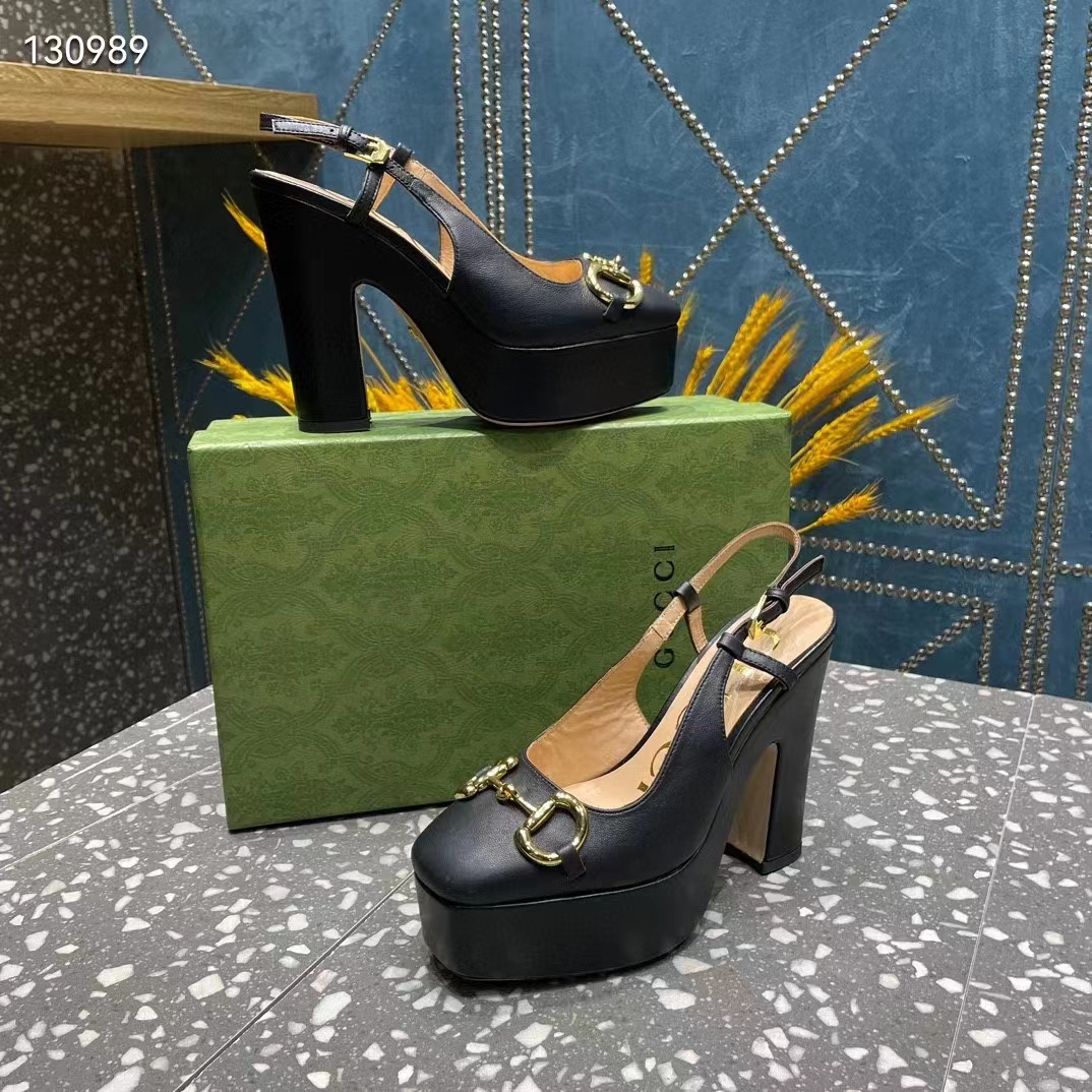 Gucci Women GG High Heel Pump Horsebit Black Leather Sole 12 Cm Heel