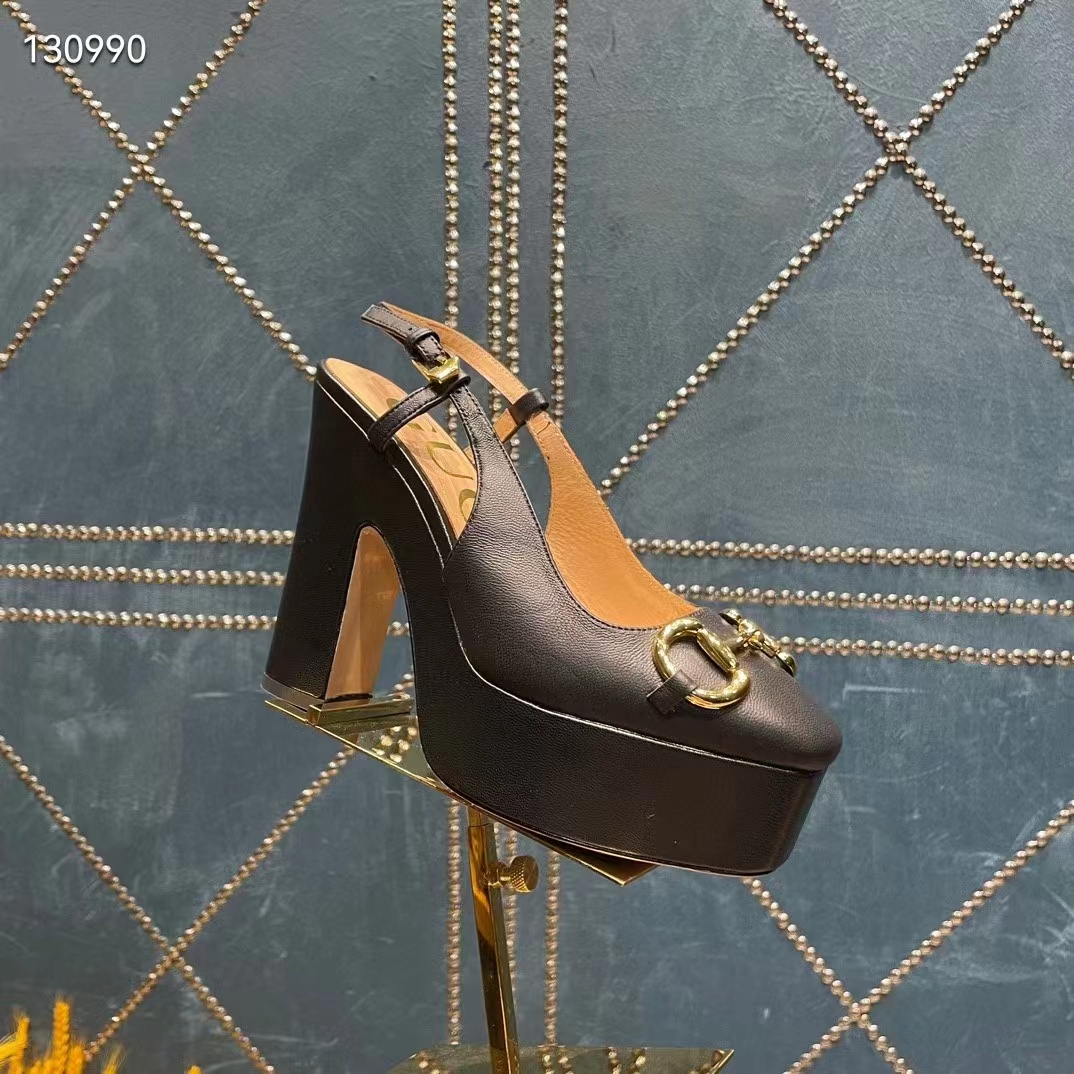 Gucci Women GG High Heel Pump Horsebit Black Leather Sole 12 Cm Heel