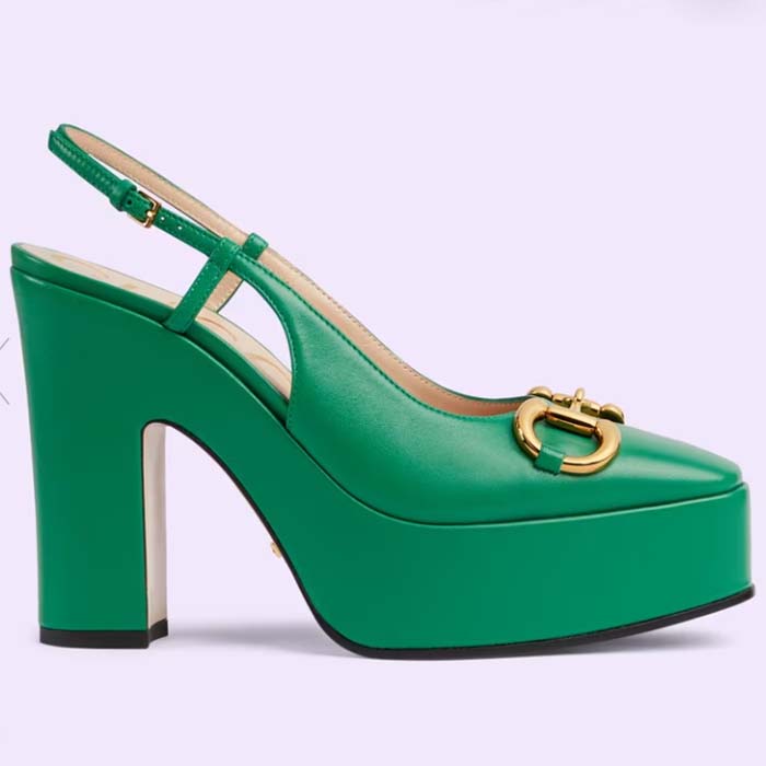 Gucci Women GG High Heel Pump Horsebit Green Leather Sole 12 Cm Heel