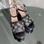 Gucci Women GG Interlocking G Studs Sandal Black Leather Mid 8 Cm Heel - immagine 5