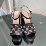 Gucci Women GG Interlocking G Studs Sandal Black Leather Mid 8 Cm Heel - immagine 4