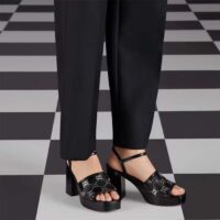 Gucci Women GG Interlocking G Studs Sandal Black Leather Mid 8 Cm Heel (7)