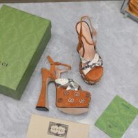 Gucci Women GG Interlocking G Studs Sandal Python Print Leather Camel Suede 15 Cm Heel (1)