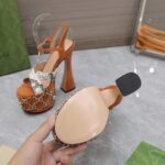 Gucci Women GG Interlocking G Studs Sandal Python Print Leather Camel Suede 15 Cm Heel - Imagen 8