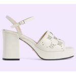 Gucci Women GG Interlocking G Studs Sandal White Leather Mid 8 Cm Heel