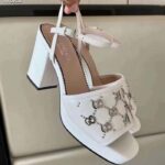 Gucci Women GG Interlocking G Studs Sandal White Leather Mid 8 Cm Heel – Image 3