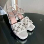 Gucci Women GG Interlocking G Studs Sandal White Leather Mid 8 Cm Heel – Image 4