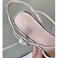 Gucci Women GG Interlocking G Studs Sandal White Leather Mid 8 Cm Heel (1)