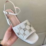 Gucci Women GG Interlocking G Studs Sandal White Leather Mid 8 Cm Heel – Image 7