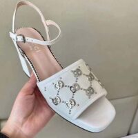 Gucci Women GG Interlocking G Studs Sandal White Leather Mid 8 Cm Heel (1)