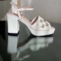 Gucci Women GG Interlocking G Studs Sandal White Leather Mid 8 Cm Heel (1)