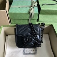 Gucci Women GG Marmont Belt Bag Black Chevron Matelassé Leather (1)