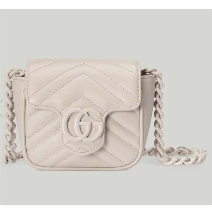 Gucci Women GG Marmont Belt Bag White Chevron Matelassé Leather