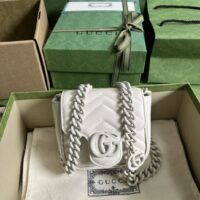 Gucci Women GG Marmont Belt Bag White Chevron Matelassé Leather (1)
