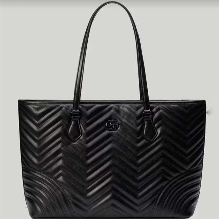 Gucci Women GG Marmont Large Tote Bag Black Matelassé Chevron Leather