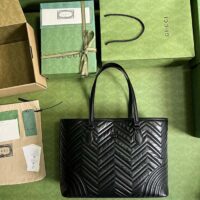 Gucci Women GG Marmont Large Tote Bag Black Matelassé Chevron Leather (2)