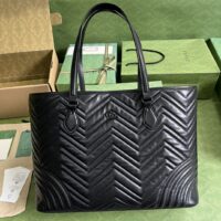 Gucci Women GG Marmont Large Tote Bag Black Matelassé Chevron Leather (2)