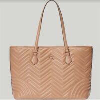 Gucci Women GG Marmont Large Tote Bag Rose Beige Matelassé Chevron Leather (2)