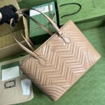 Gucci Women GG Marmont Large Tote Bag Rose Beige Matelassé Chevron Leather - Image 3