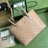 Gucci Women GG Marmont Large Tote Bag Rose Beige Matelassé Chevron Leather (2)