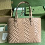 Gucci Women GG Marmont Large Tote Bag Rose Beige Matelassé Chevron Leather - Image 2