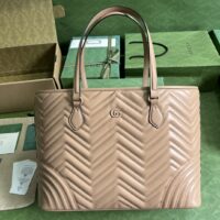 Gucci Women GG Marmont Large Tote Bag Rose Beige Matelassé Chevron Leather (2)