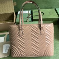 Gucci Women GG Marmont Large Tote Bag Rose Beige Matelassé Chevron Leather (2)