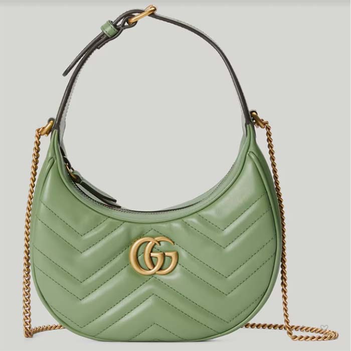 Gucci Women GG Marmont Matelassé Mini Bag Sage Green Chevron Leather