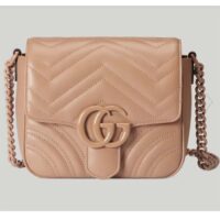 Gucci Women GG Marmont Matelassé Mini Shoulder Bag Pink matelassé Chevron Leather