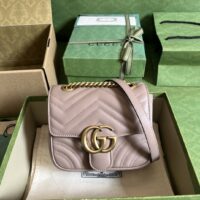 Gucci Women GG Marmont Matelassé Mini Shoulder Bag Pink matelassé Chevron Leather (10)