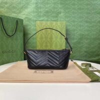 Gucci Women GG Marmont Shoulder Bag Black Matelassé Chevron Leather Double G (1)