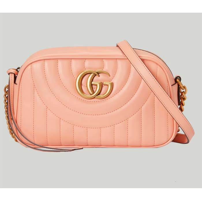 Gucci Women GG Marmont Shoulder Bag Peach Matelassé Round Vertical Matelassé Leather