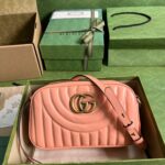Gucci Women GG Marmont Shoulder Bag Peach Matelassé Round Vertical Matelassé Leather - Image 2