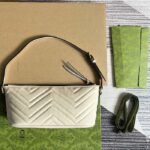 Gucci Women GG Marmont Shoulder Bag White Matelassé Chevron Leather Double G – Image 4