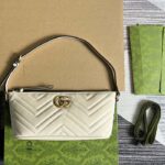 Gucci Women GG Marmont Shoulder Bag White Matelassé Chevron Leather Double G – Image 2