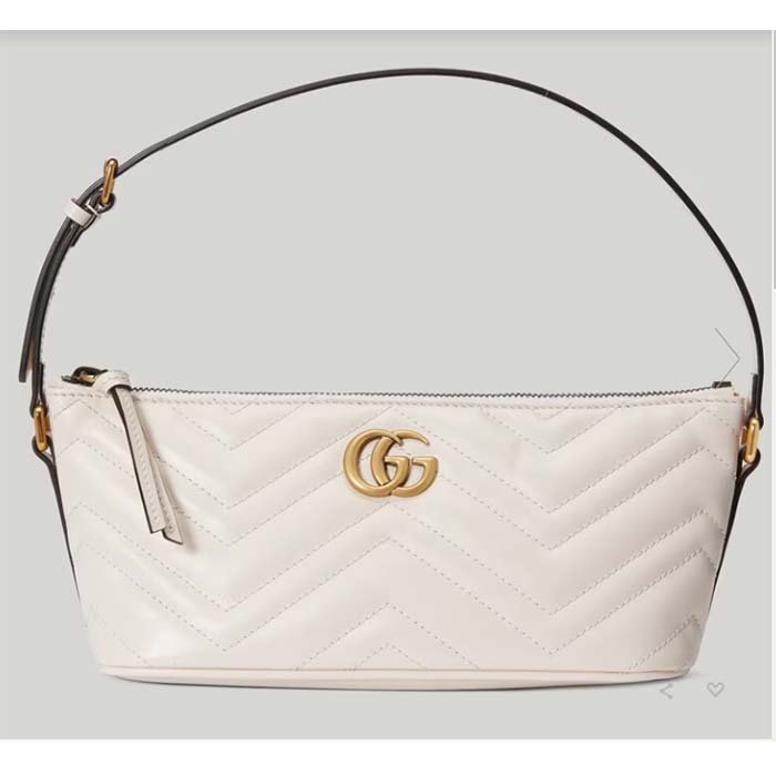 Gucci Women GG Marmont Shoulder Bag White Matelassé Chevron Leather Double G