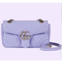 Gucci Women GG Marmont Small Shoulder Bag Lilac Matelassé Chevron Heart Double G (1)