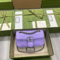 Gucci Women GG Marmont Small Shoulder Bag Lilac Matelassé Chevron Heart Double G (1)