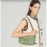 Gucci Women GG Marmont Small Shoulder Bag Sage Green Matelassé Chevron Heart (1)