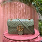 Gucci Women GG Marmont Small Shoulder Bag Sage Green Matelassé Chevron Heart - Bild 2