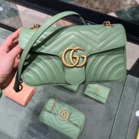 Gucci Women GG Marmont Small Shoulder Bag Sage Green Matelassé Chevron Heart (1)