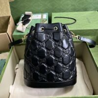 Gucci Women GG Matelassé Bucket Bag Black Leather Double G (10)